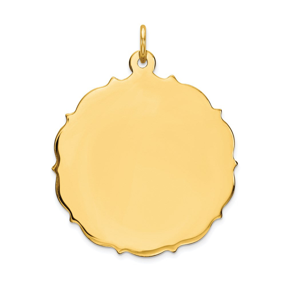 14k Plain with Fancy Edge .018 Gauge Engravable Round 29x26mm Disc Charm, 32 x 26 mm