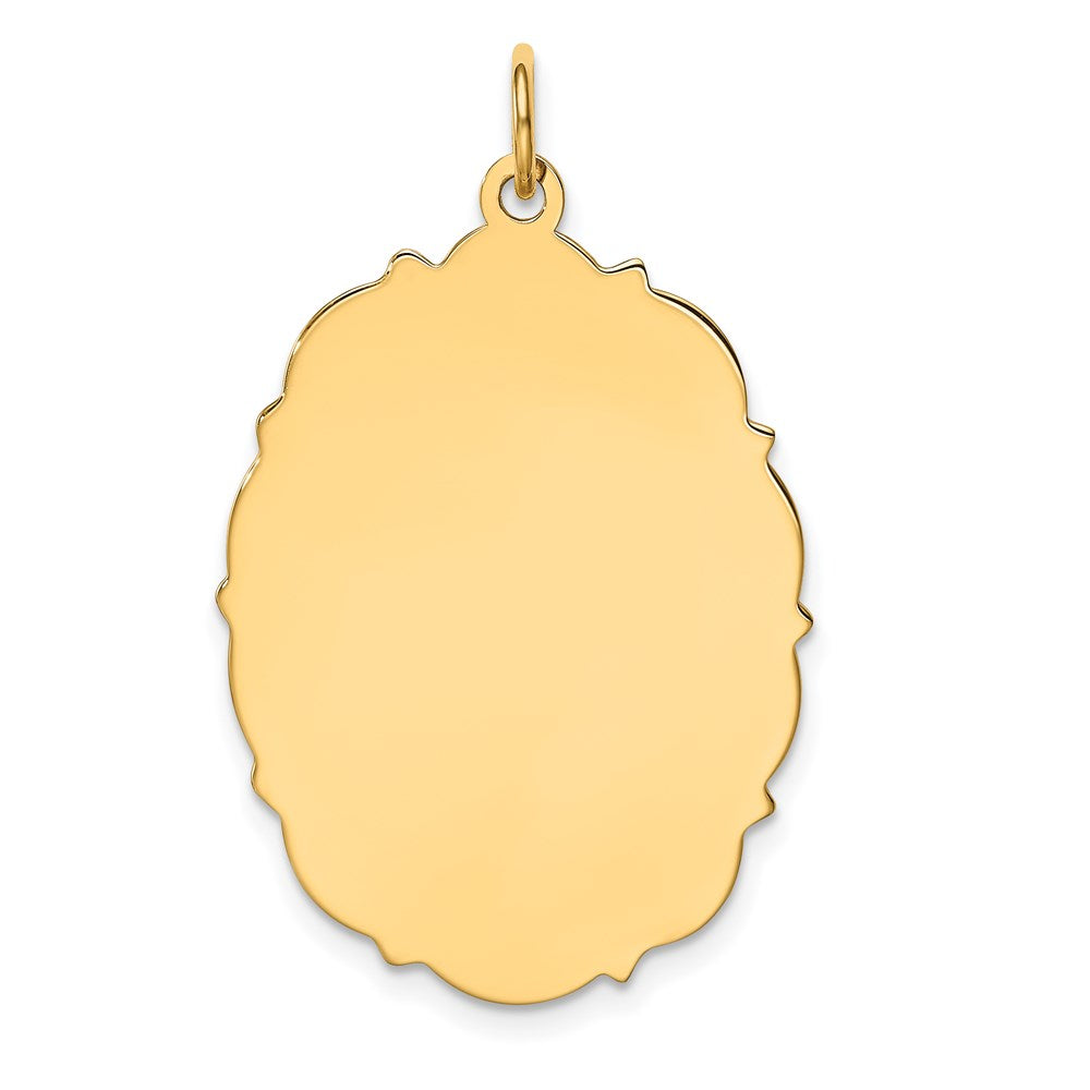 14k Plain with Fancy Edge .018 Gauge Engravable Oval 33x23mm Disc Charm, 37 x 23 mm