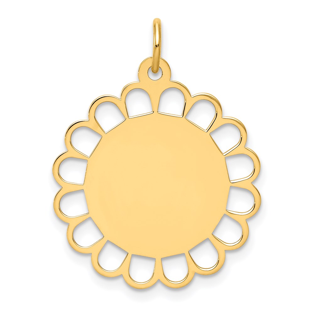 14k Plain .013 Gauge Engravable Round Flower 24x21mm Disc Charm, 28 x 21 mm