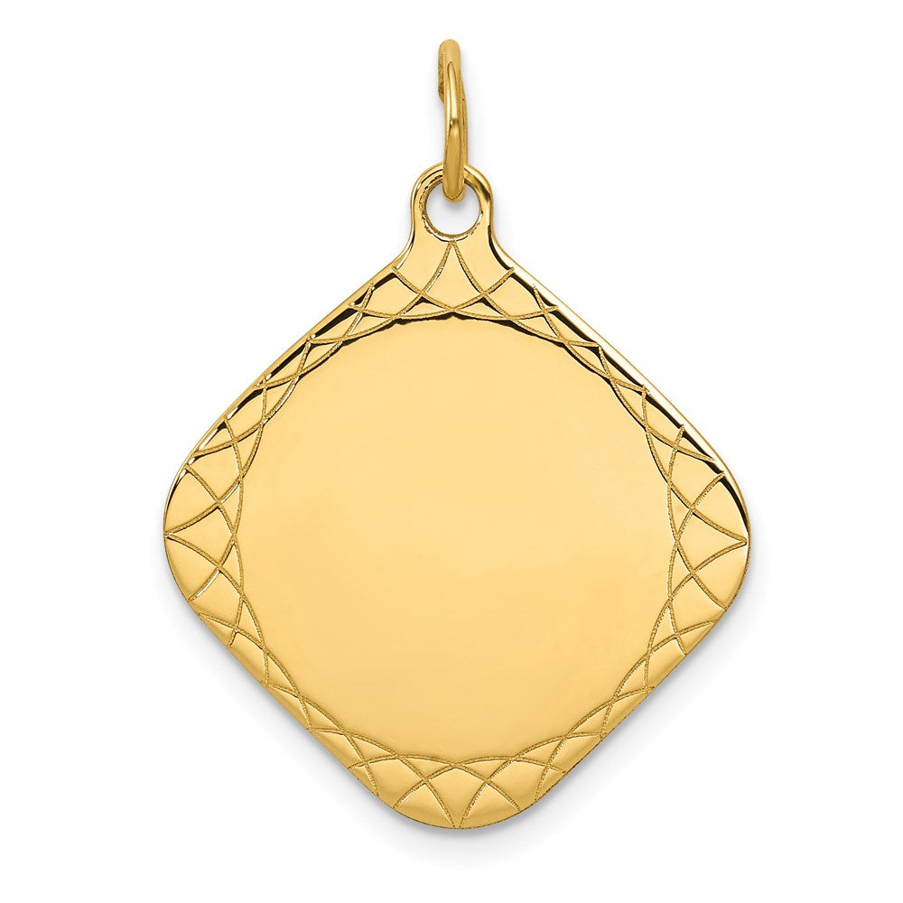 14k Patterned .018 Gauge Diamond-Shaped Engravable 24x21mm Disc Charm, 28 x 21 mm
