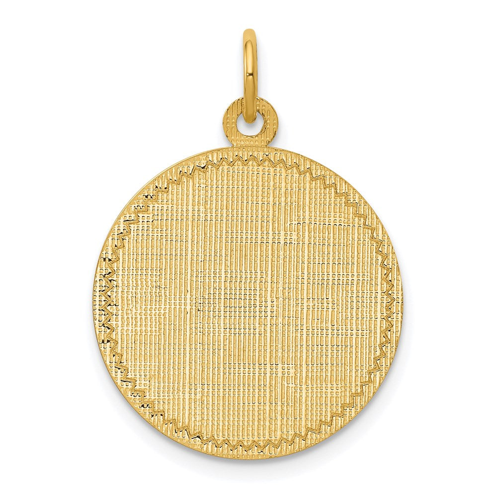 14k Patterned with Zig-Zag Edge .013 Gauge Round Engravable 22x19mm Disc Charm, 26 x 19 mm