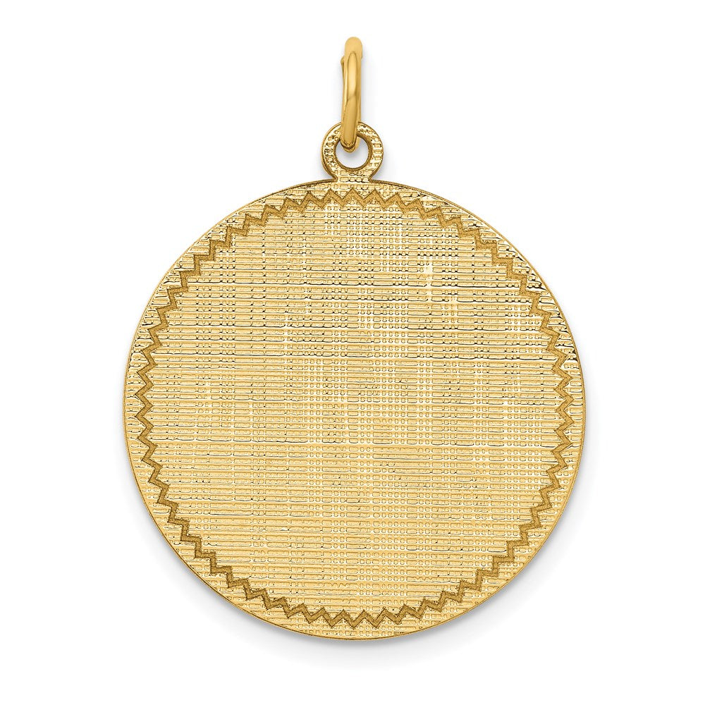 14k Patterned with Zig-Zag Edge .018 Gauge Round Engravable 26x22mm Disc Charm, 29 x 22 mm
