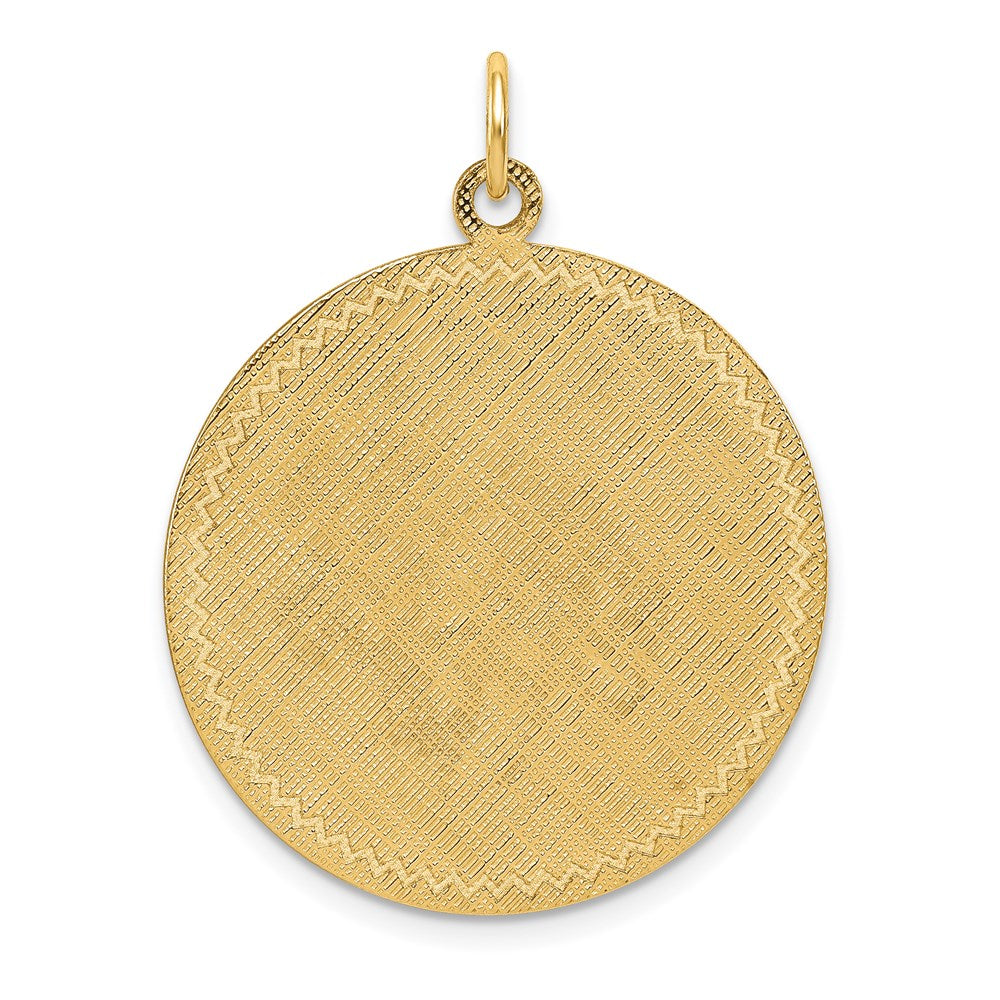 14k Patterned with Zig-Zag Edge .018 Gauge Round Engravable 29x26mm Disc with Satin Back, 33 x 26 mm