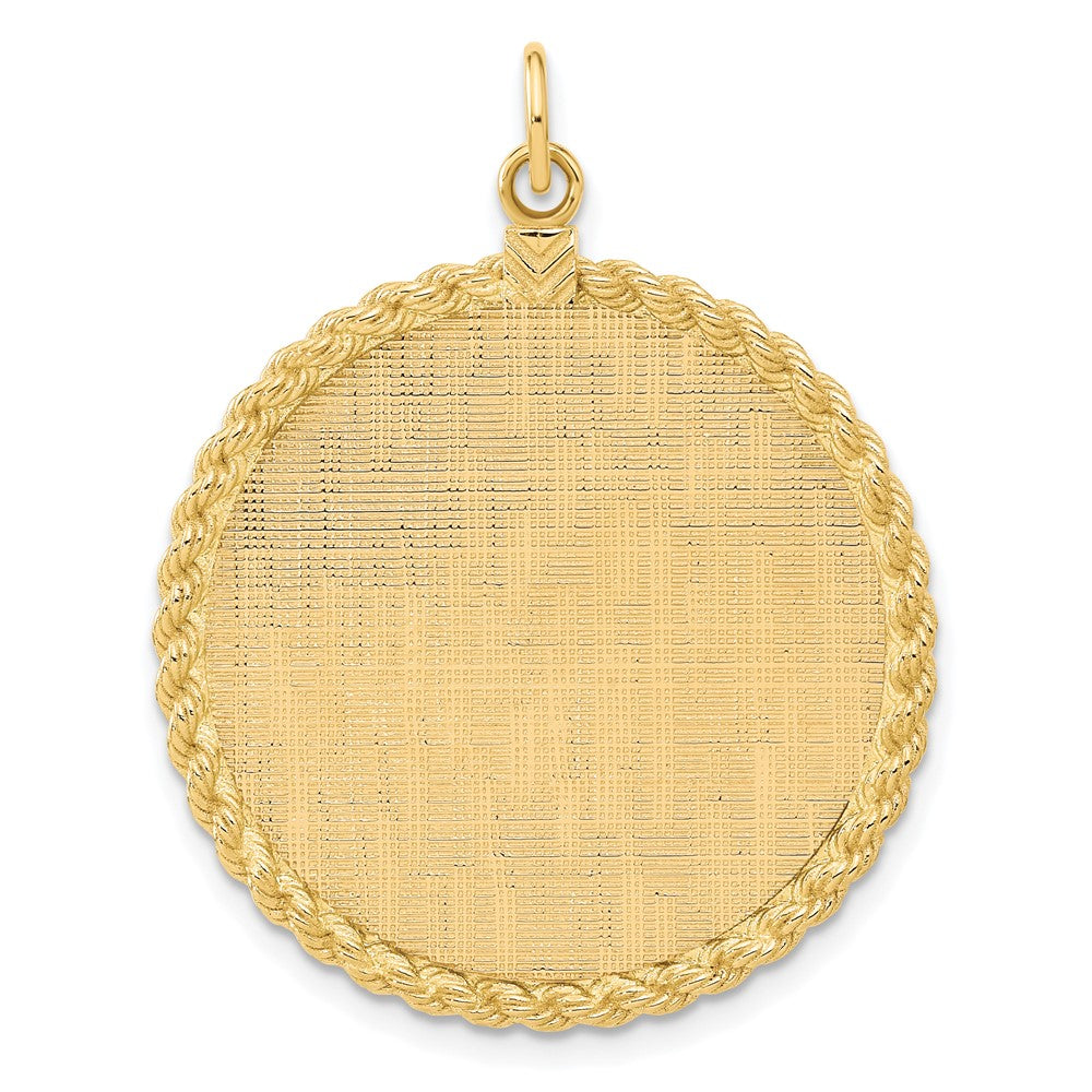 14k Patterned with Rope Edge .013 Gauge Engravable Round 34x28mm Disc with Satin Back, 39 x 28 mm
