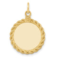14k Plain .013 Gauge Round Engravable 22x17mm Disc with Rope Edge Charm, 27 x 17 mm