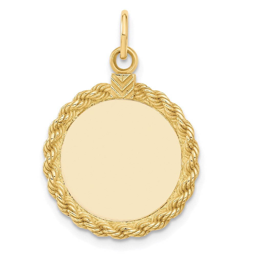 14k Plain .013 Gauge Round Engravable 22x17mm Disc with Rope Edge Charm, 27 x 17 mm