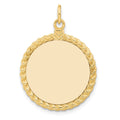 14k Plain .013 Gauge Round Engravable 27x21mm Disc with Rope Edge Charm, 32 x 21 mm