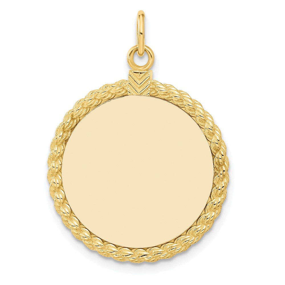 14k Plain .013 Gauge Round Engravable 27x21mm Disc with Rope Edge Charm, 32 x 21 mm