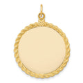 14k Plain .013 Gauge Round Engravable 31x26mm Disc with Rope Edge Charm, 36 x 26 mm