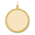 14k Plain .013 Gauge Round Engravable 34x28mm Disc with Rope Edge Charm, 39 x 28 mm