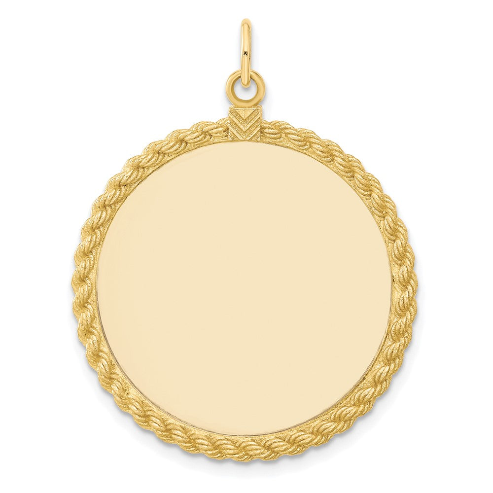 14k Plain .013 Gauge Round Engravable 34x28mm Disc with Rope Edge Charm, 39 x 28 mm