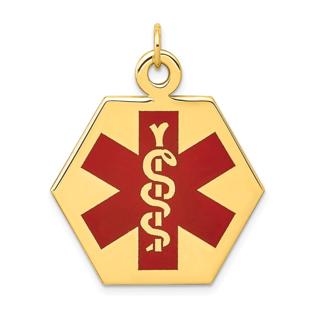 14k 26.5mm Hexagon Red Enameled Medical Jewelry Pendant, 32 x 26.5 mm