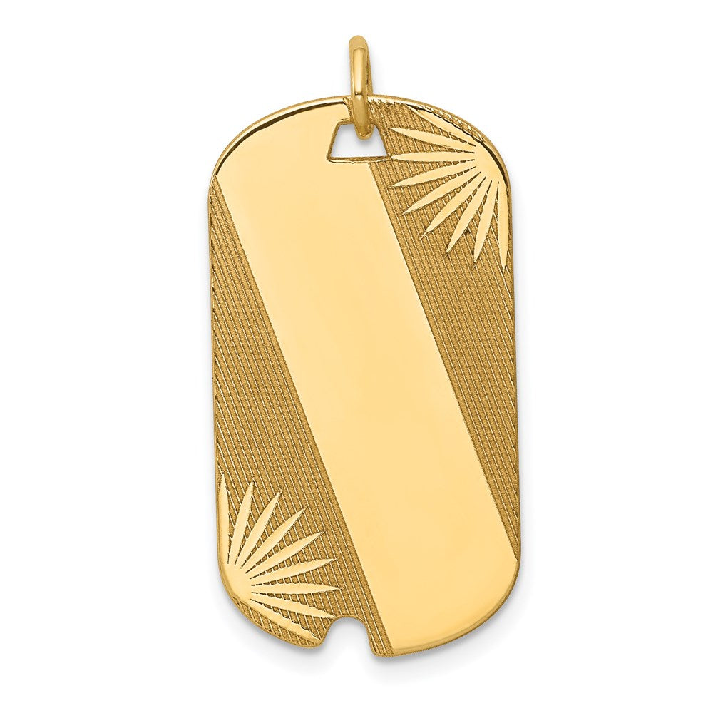 14k Patterned Sunburst with Diagonal Stripe .013 Gauge Engravable 28x15mm Dog Tag Disc Charm, 32 x 15 mm