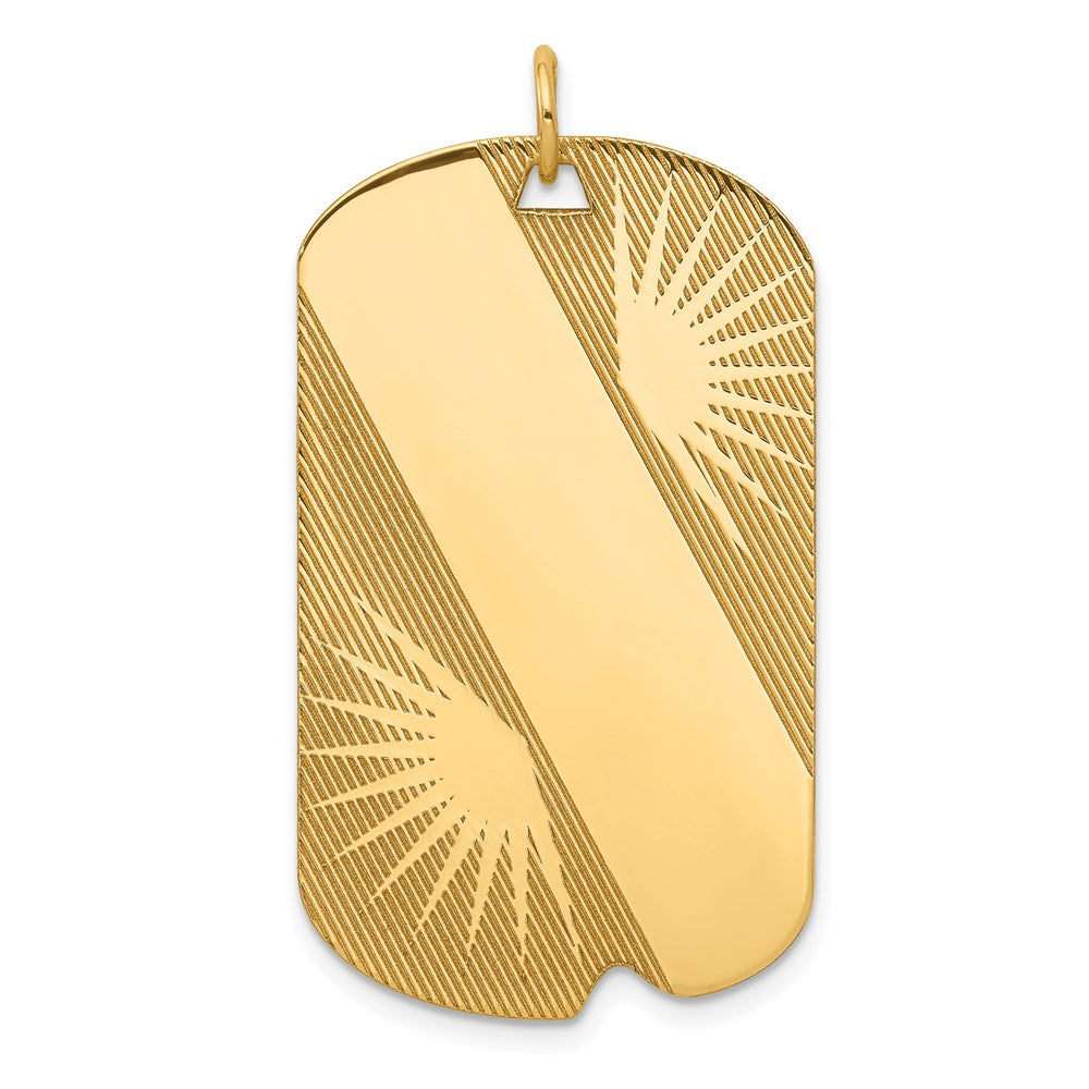 14k Patterned Sunburst with Diagonal Stripe .018 Gauge Engravable 36x21mm Dog Tag Disc Charm, 39 x 21 mm