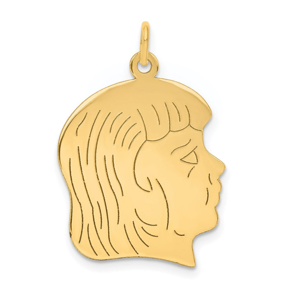 14k .013 Depth Engravable Girl Head Charm, 30 x 20 mm, 1.44 g