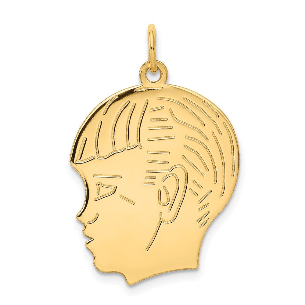 14k .011 Depth Engravable Boy Head Charm, 30 x 20 mm