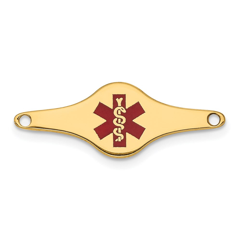 14k 25x9mm Red Enameled Shaped Medical ID Plate, 25 x 9.5 mm