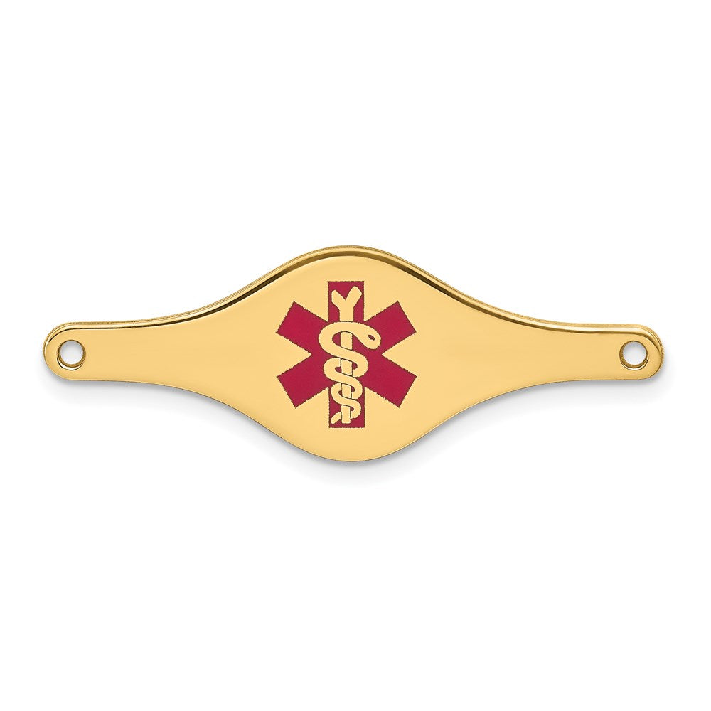 14k 34x12mm Red Enameled Shaped Medical ID Plate, 34.5 x 12.6 mm