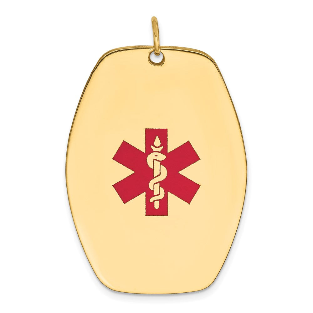 14k 36x27mm Red Enameled Medical Jewelry Pendant, 39 x 27 mm