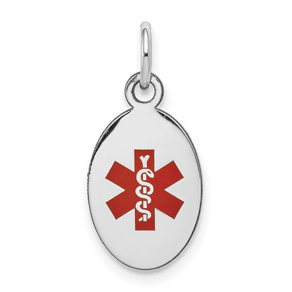 14k White Gold 16x9.5mm Oval Red Enameled Medical Jewelry Pendant, 21 x 9.5 mm