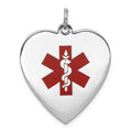 14k White Gold 24mm Heart-Shaped Red Enameled Medical Jewelry Pendant, 31 x 24.5 mm