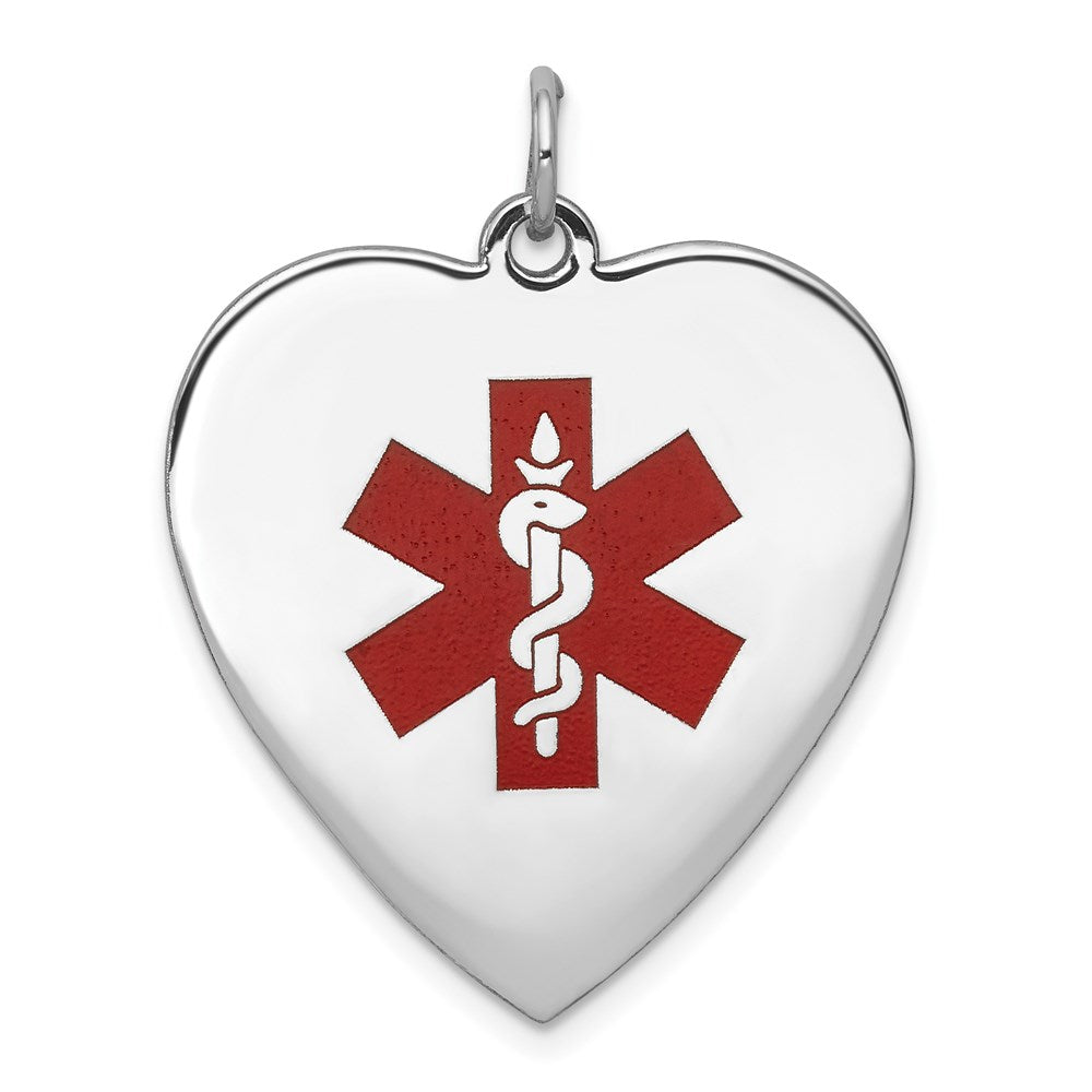 14k White Gold 24mm Heart-Shaped Red Enameled Medical Jewelry Pendant, 31 x 24.5 mm