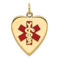 14k 19mm Heart-Shaped Red Enameled Medical Jewelry Pendant, 26 x 19 mm