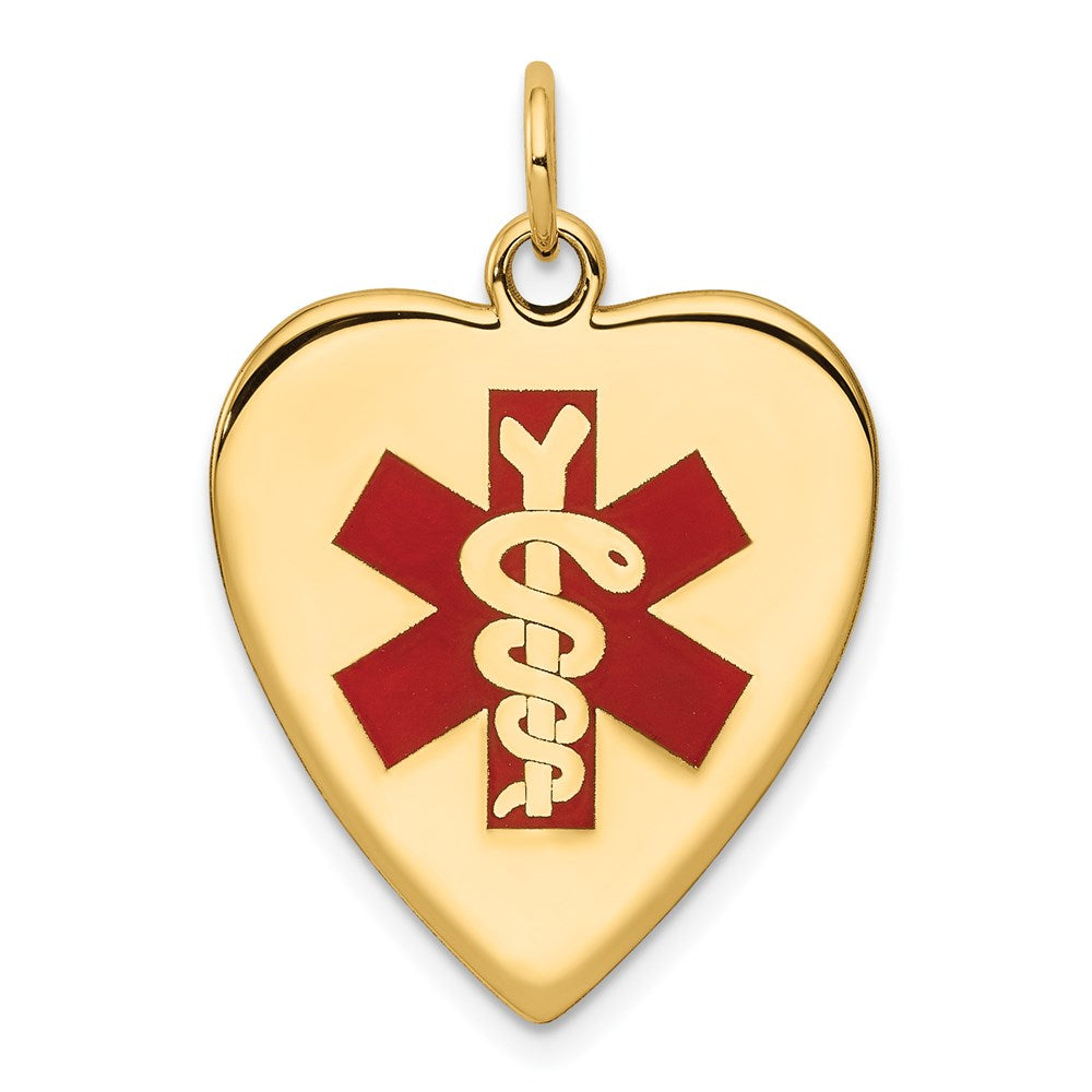 14k 19mm Heart-Shaped Red Enameled Medical Jewelry Pendant, 26 x 19 mm