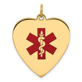 14k 24mm Heart-Shaped Red Enameled Medical Jewelry Pendant, 31 x 24.5 mm