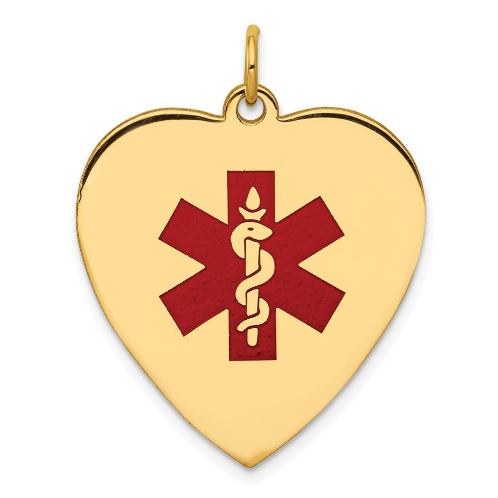 14k 24mm Heart-Shaped Red Enameled Medical Jewelry Pendant, 31 x 24.5 mm