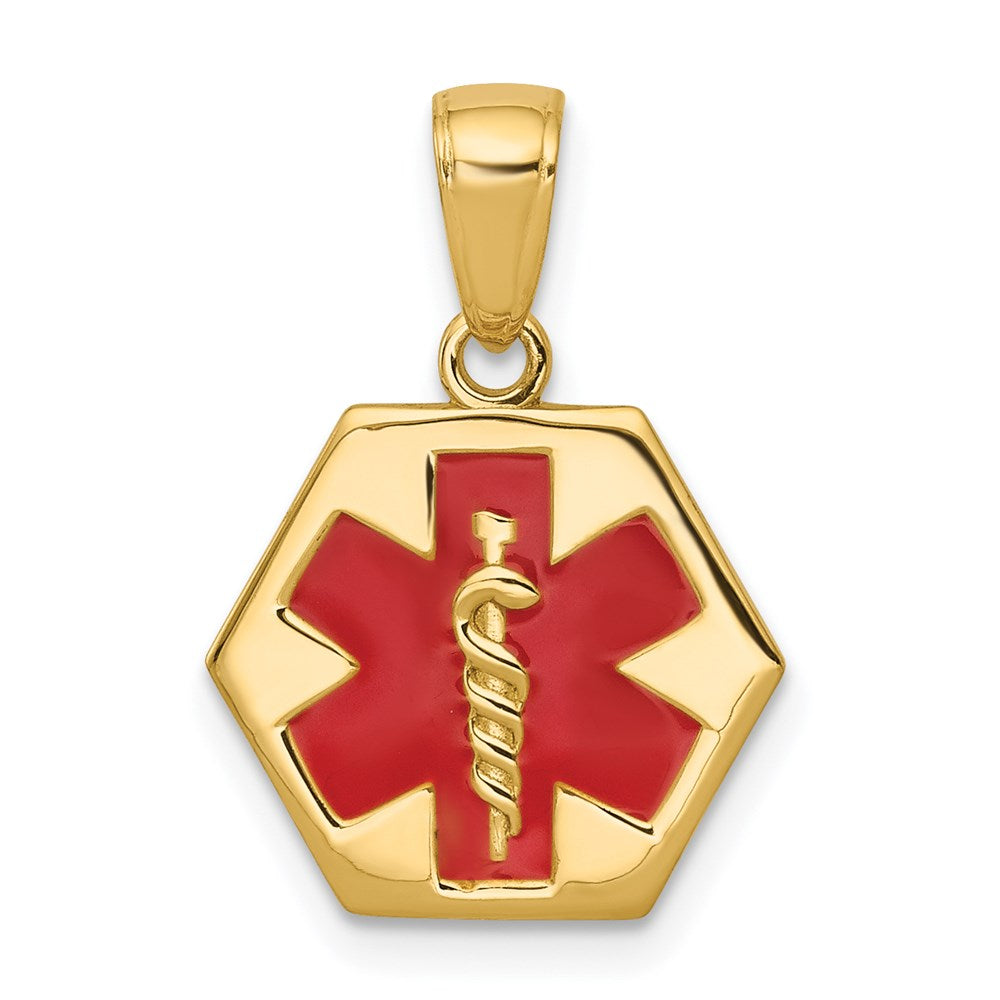 14k 14mm Hexagon Enameled Textured Back Medical Disc Pendant, 20 x 14 mm