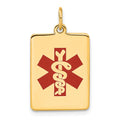 14k 22x15mm Rectangle Red Enameled Medical Jewelry Pendant, 25 x 15.5 mm