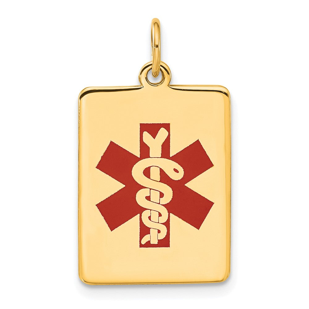 14k 22x15mm Rectangle Red Enameled Medical Jewelry Pendant, 25 x 15.5 mm