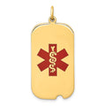 14k 32x17mm Dogtag Red Enameled Medical Jewelry Pendant, 35 x 17 mm