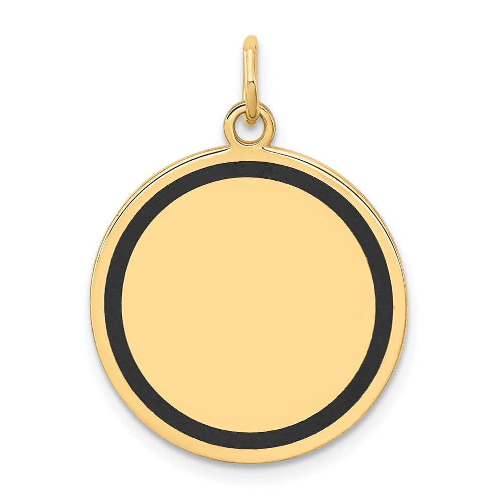 14k with Black Enamel Edge .027 Gauge Round Engravable 19mm Disc Charm, 26.08 x 19.27 mm