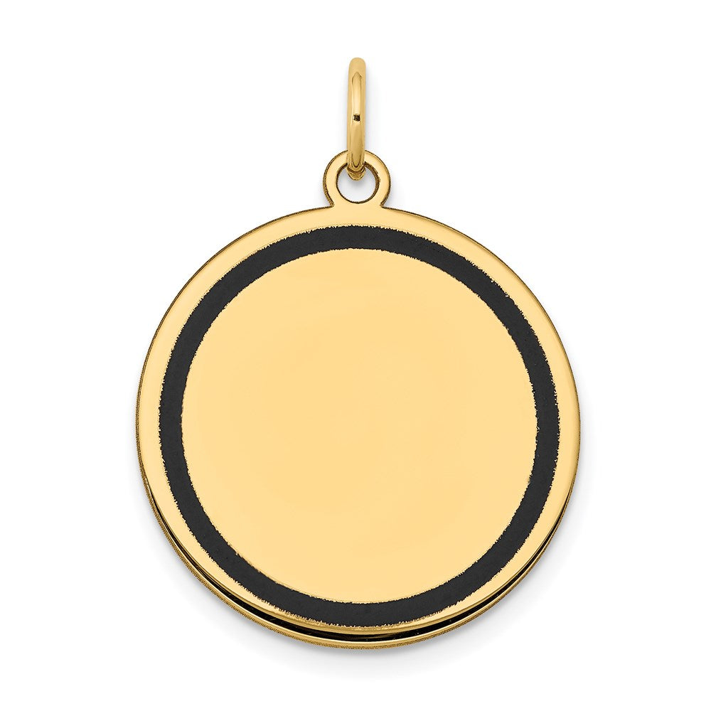 14k with Black Enamel Edge .027 Gauge Round Engravable 21mm Disc Charm, 27 x 21.08 mm