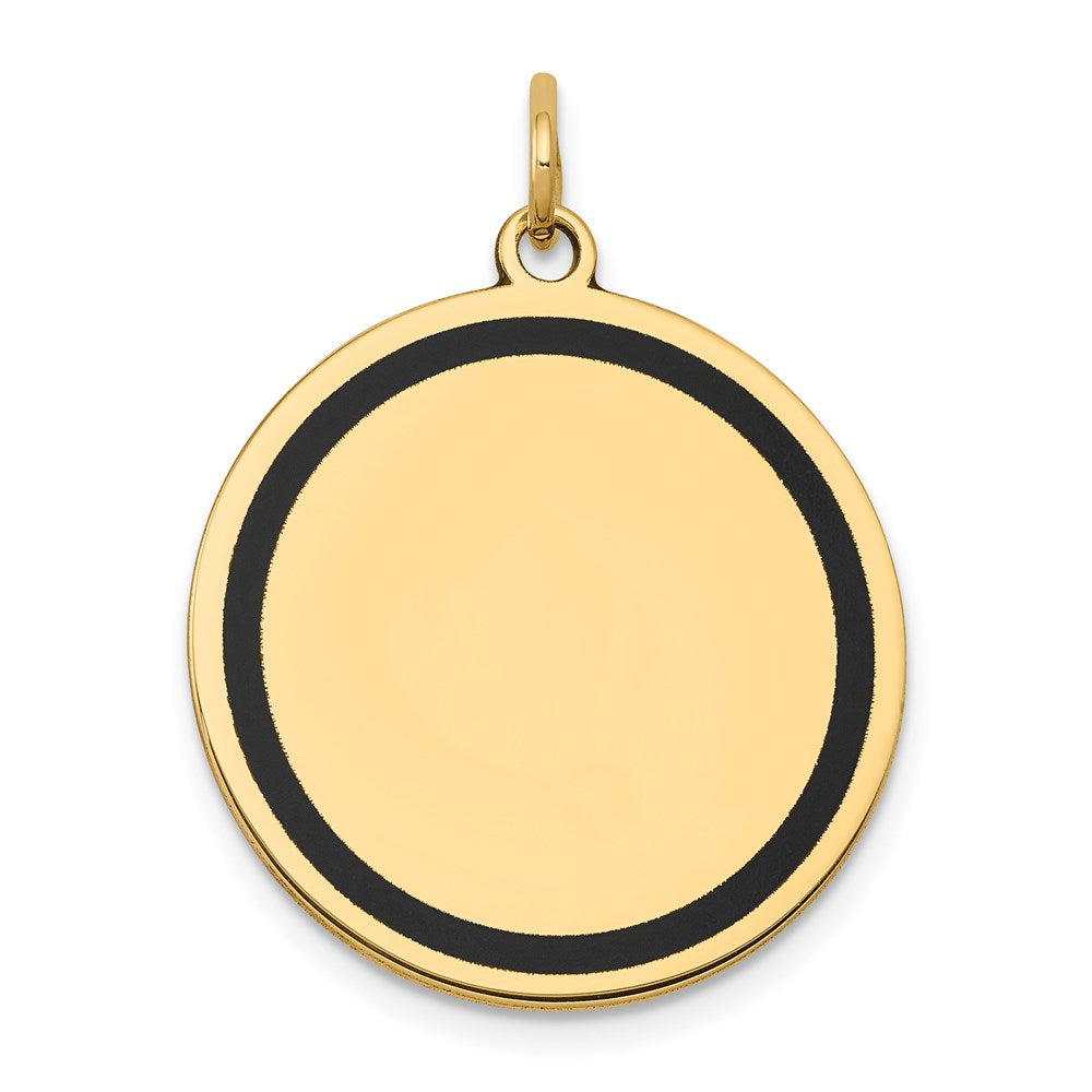 14k with Black Enamel Edge .027 Gauge Round Engravable 23mm Disc Charm, 29.34 x 22.77 mm