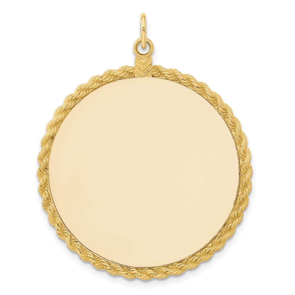 14k Plain .013 Gauge Round Engravable 36.6x34.9mm Disc with Rope Edge Charm, 44.24 x 34.92 mm