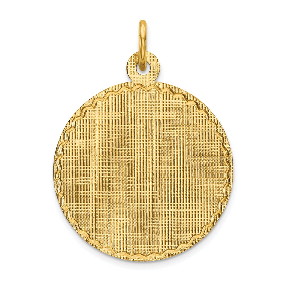 14k Patterned with Zig-Zag Edge .013 Gauge Round Engravable 19x16mm Disc Charm, 22 x 16 mm