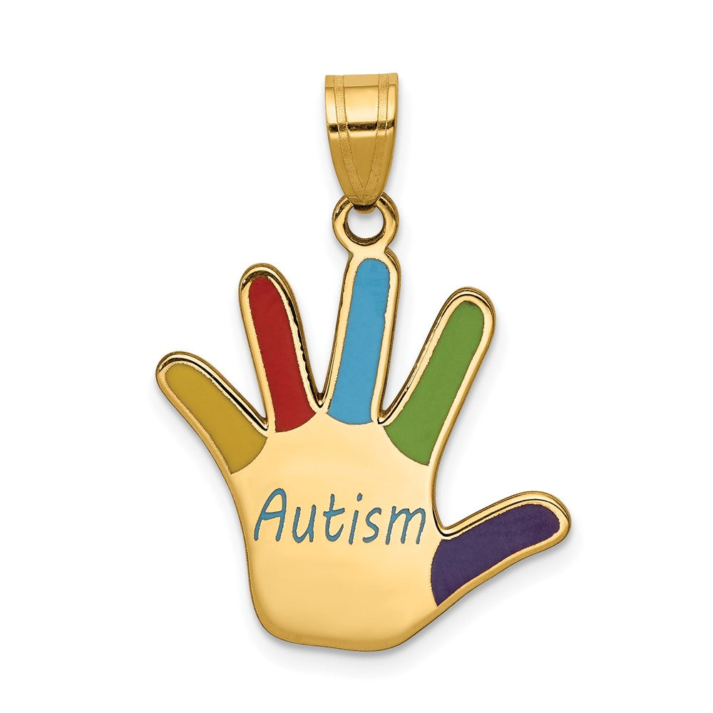 14k Enameled AUTISM Handprint Pendant, 29.25 x 21.23 mm