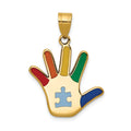 14k Enameled Autism with Puzzle Piece Handprint Pendant, 29.04 x 20.83 mm