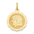 14k Girl Head on .013 Gauge 15mm Engravable Scalloped Disc Charm, 21 x 15 mm