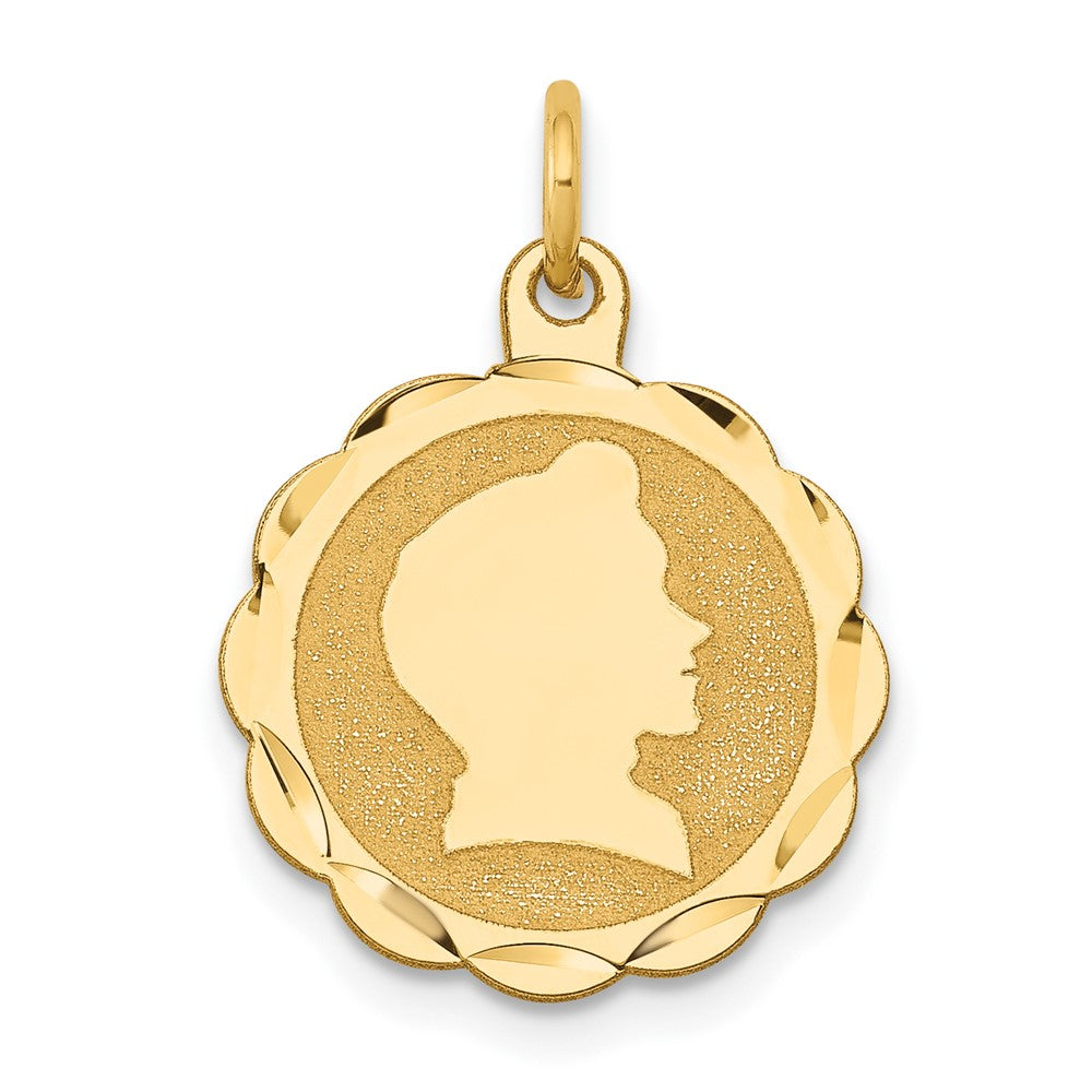 14k Boy Head on .018 Gauge Engravable Scalloped 17 15mm Disc Charm, 21 x 15 mm