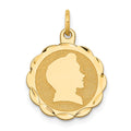 14k Boy Head on .013 Gauge Engravable Scalloped 17x15mm Disc Charm, 21 x 15 mm