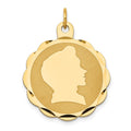 14k Boy Head on .013 Gauge Engravable Scalloped 25x22mm Disc Charm, 29 x 22 mm