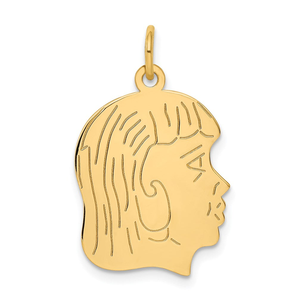 14k .013 Depth Engravable Girl Head Charm, 27 x 17 mm