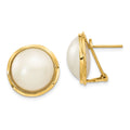 14k 14-15mm White Freshwater Cultured Mabe Pearl Omega Back Earrings, 22 x 18 mm