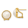 14k 10-11mm White Mabe Freshwater Cultured Pearl Omega Back Earrings, 11.5 x 11.5 mm