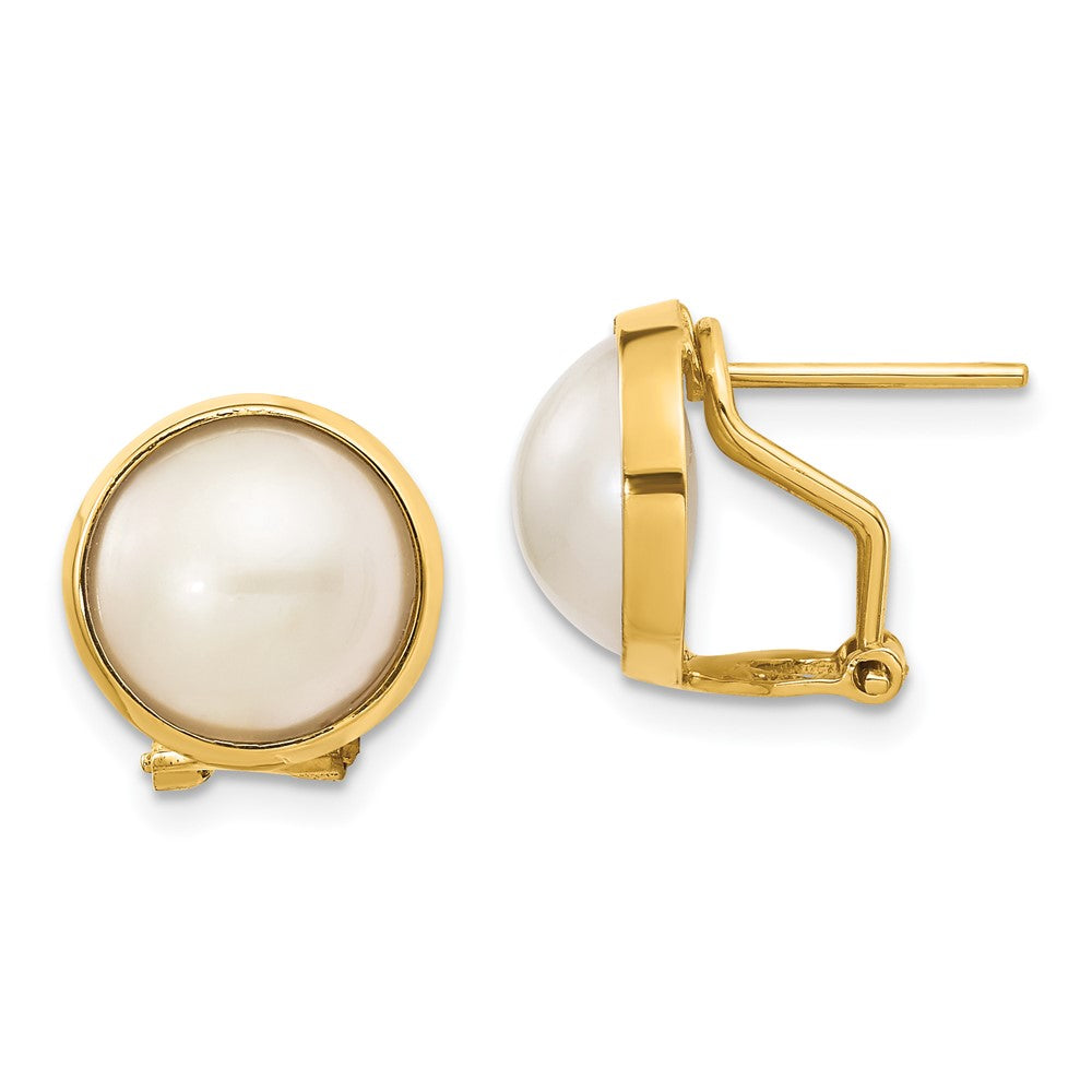 14k 10-11mm White Mabe Freshwater Cultured Pearl Omega Back Earrings, 11.5 x 11.5 mm
