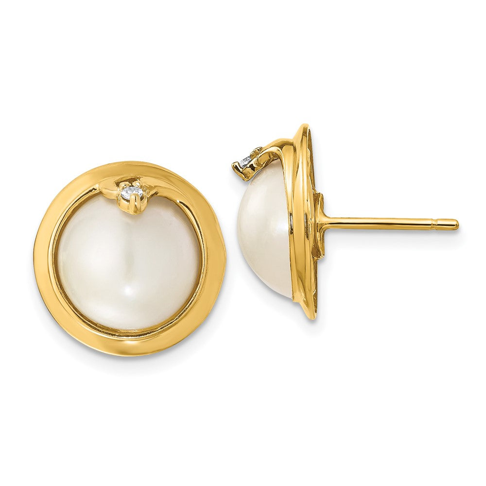 14k 10-12mm Cultured Mabe Pearl & Diamond Earrings, 0.03 ct, 15 x 15 mm
